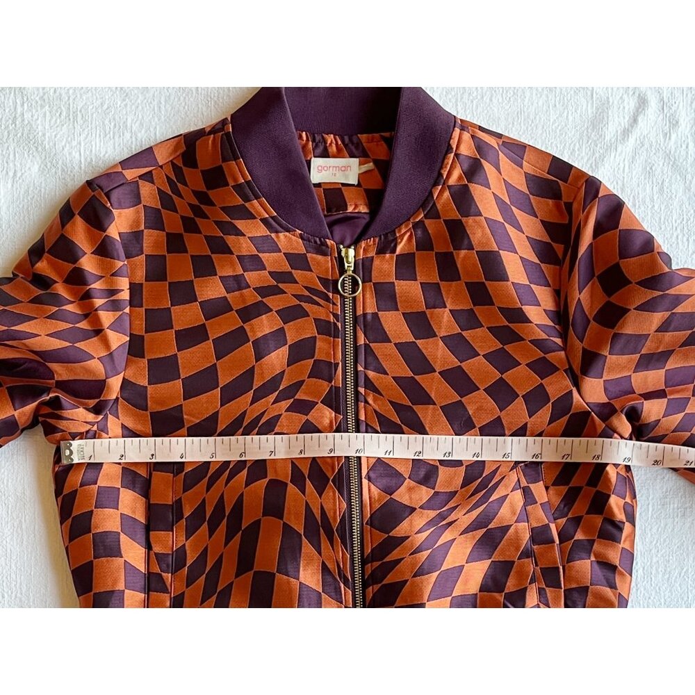 Gorman Bomber Jacket in Orange & Purple Jacquard, Size 6, Like New - Picture 4 of 16